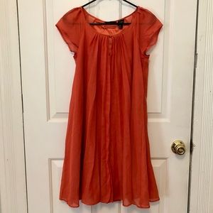 New York and Co. orange pleated A-line dress, size XS